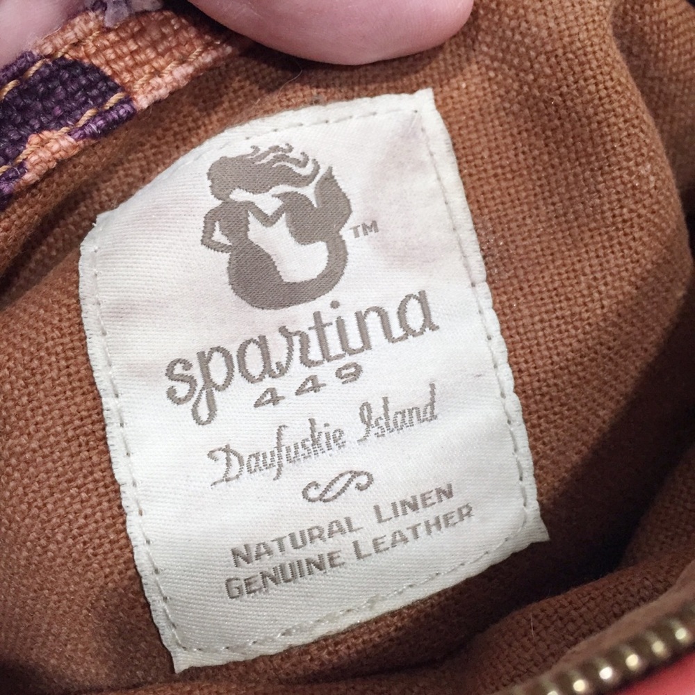 Spartina 449 coral leather and linen shoulder bag - Picture 11 of 11
